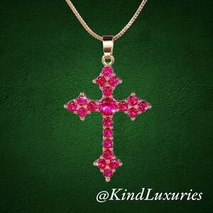 ❤️054❤️ Rose/Red Cross Necklace Pendant‎ for Women & Girl’s Crucifix